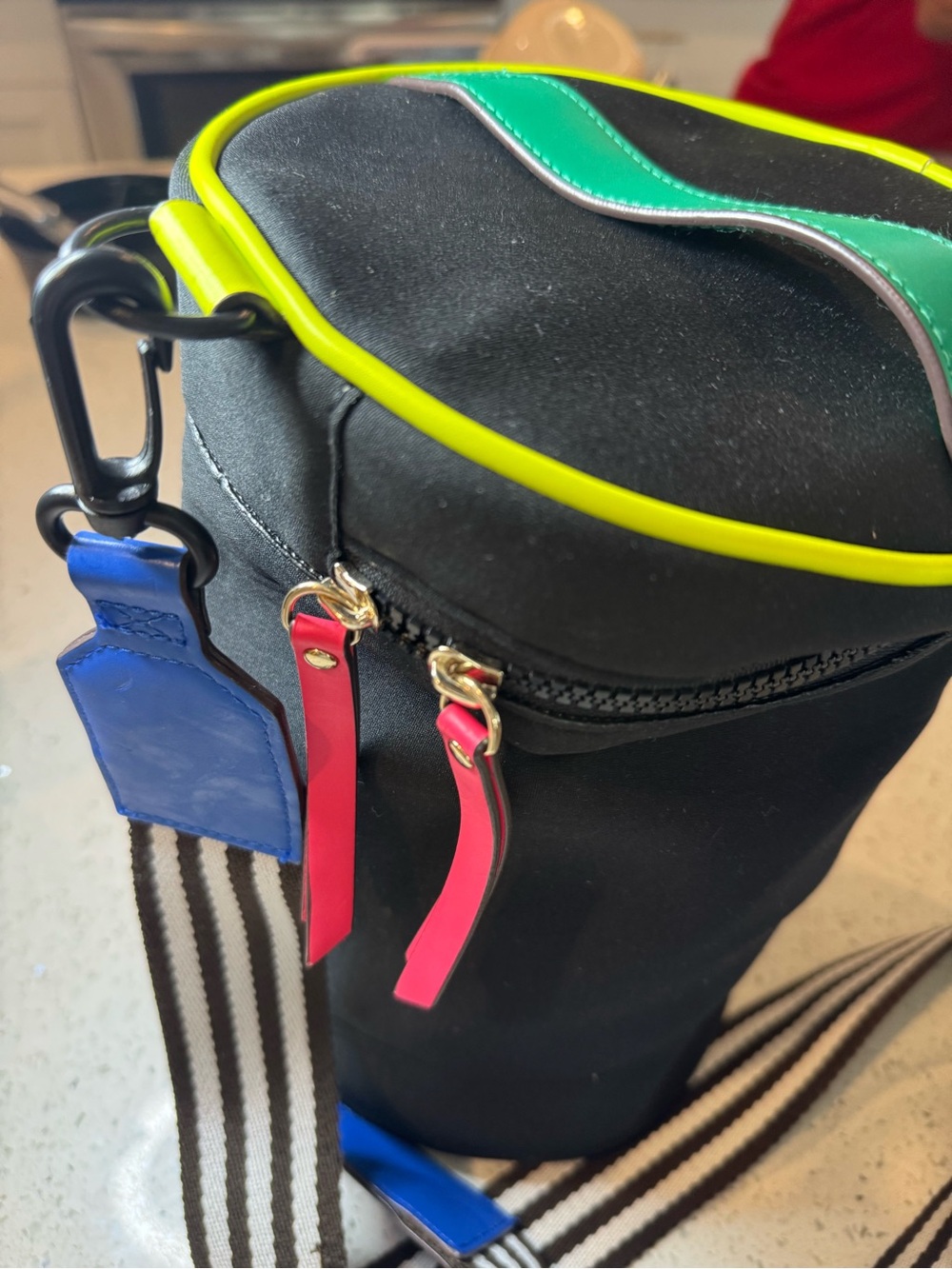 Henri Bendel neoprene crossbody cooler bag featuring neon yellow - Picture 2 of 7